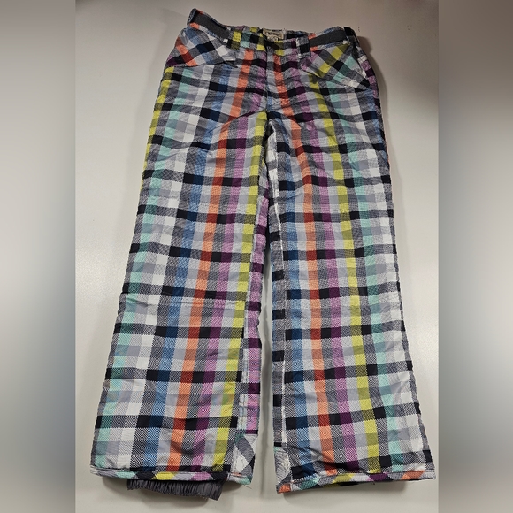 Plaid Colorful Snow Pants Snowboard Ski Lined Waterproof XL children's EUC ^ - Picture 7 of 7